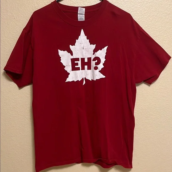 Deep Red Short Sleeve Tee with Maple Leaf Design - Picture 1 of 3